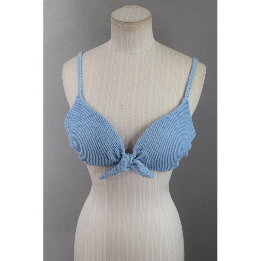 Somerfield Swim Palma Top Large Cove Blue Textured Tie Front Bikini Top Womens
